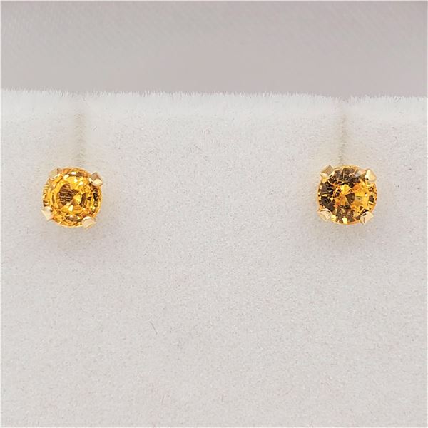 Yellow Gold Genuine Citrine Stud Earrings