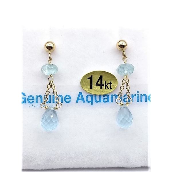 Yellow Gold Genuine Aquamarine Briolette Earrings
