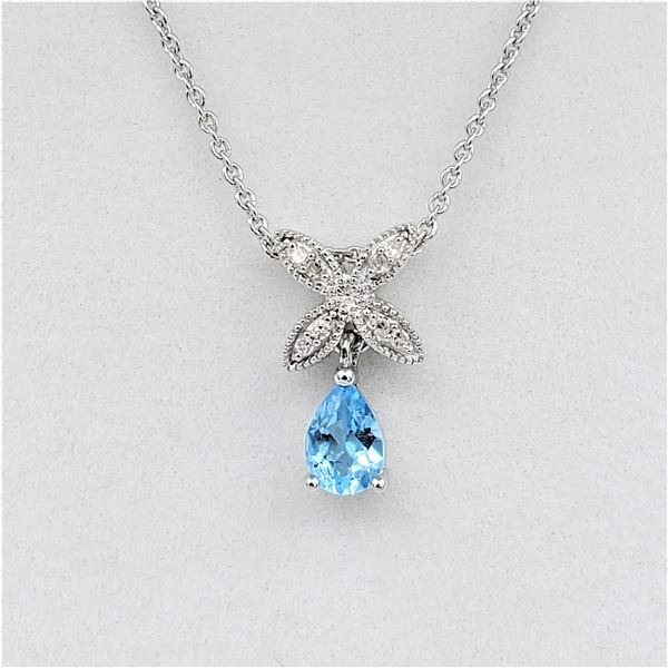 Sterling Silver Genuine Blue Topaz & Diamond Pendant