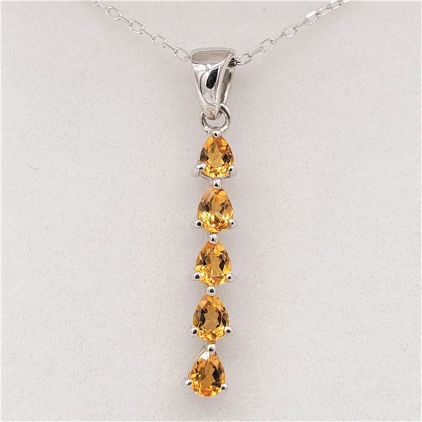 Sterling Silver Genuine Citrine Pendant & Sterling Chain