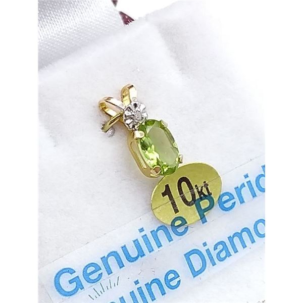 Yellow Gold Genuine Peridot & Diamond Pendant