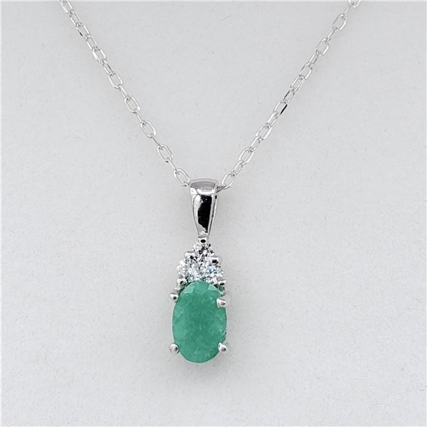 Sterling Silver Genuine Emerald & Cubic Zirconia Pendant