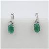 Image 2 : Sterling Silver Genuine Emerald & Cubic Zirconia Earrings
