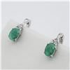 Image 3 : Sterling Silver Genuine Emerald & Cubic Zirconia Earrings