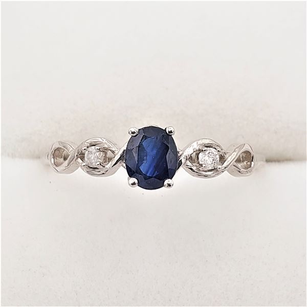 White Gold Genuine Sapphire & Diamond Ring