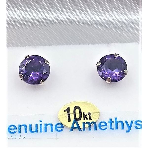 White Gold Genuine Amethyst Stud Earrings
