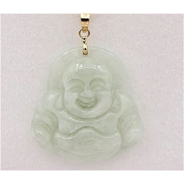 Yellow Gold Genuine Jadeite "Buddha" Pendant