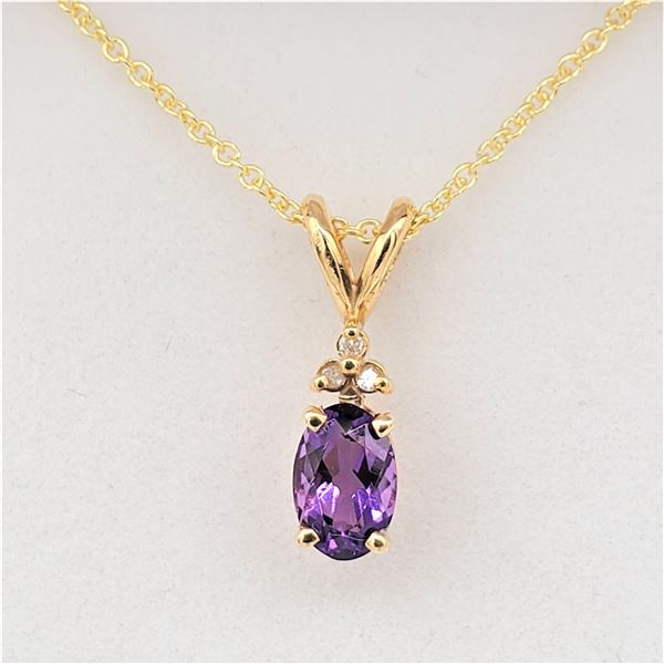 Yellow Gold Genuine Amethyst & Diamond Pendant