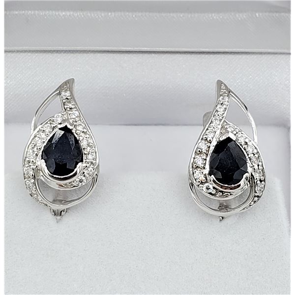 Sterling Silver Genuine Blue Sapphire & Cubic Zirconia Earrings