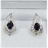 Image 1 : Sterling Silver Genuine Blue Sapphire & Cubic Zirconia Earrings