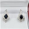 Image 2 : Sterling Silver Genuine Blue Sapphire & Cubic Zirconia Earrings
