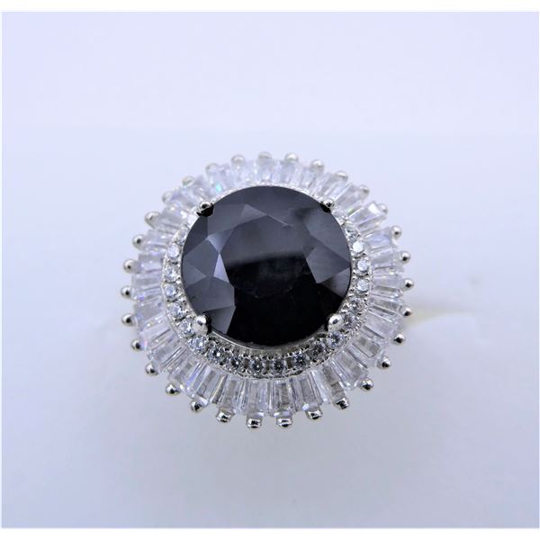 Sterling Silver Blue Sapphire & Cubic Zirconia Cocktail Ring