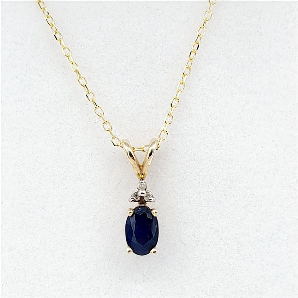 Yellow Gold Blue Sapphire $ Diamond Pendant