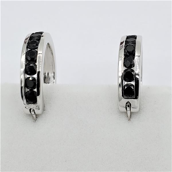 Sterling Silver Genuine Black Sapphire Hoop Earrings