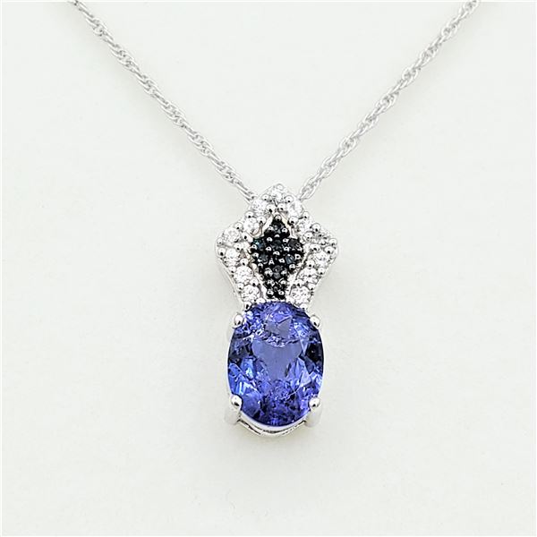 Sterling Silver Genuine Tanzanite White Sapphire & Diamond Pendant