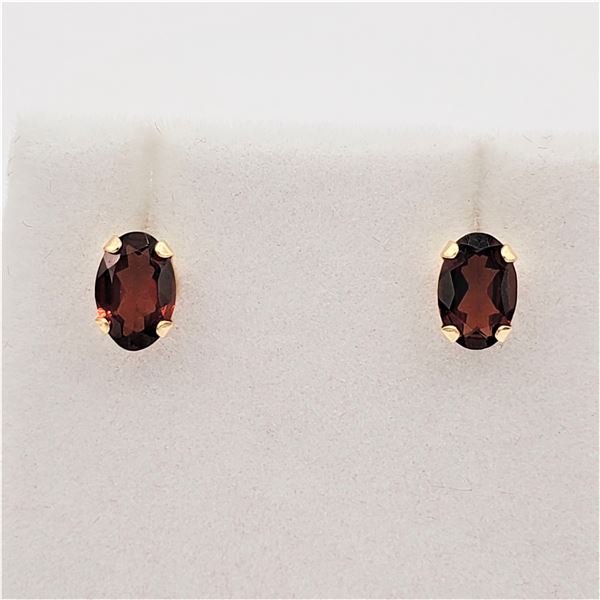 Yellow Gold Genuine Garnet Stud Earrings