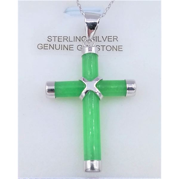 Sterling Silver Genuine Jadeite Cross Pendant