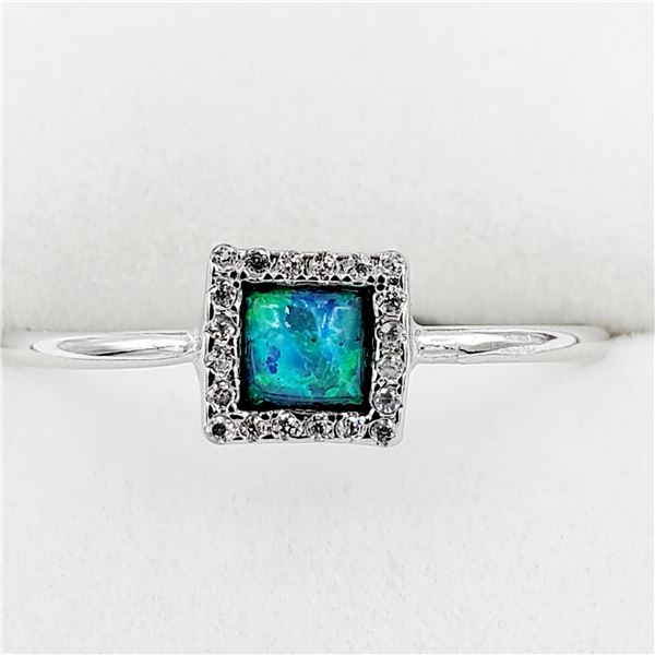 Sterling Silver Synthetic Opal & Cubic Zirconia Ring