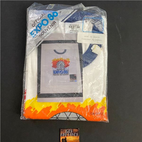 EXPO 86 OFFICIAL SOUVENIR SIZE L T-SHIRT IN ORIGINAL PACKAGING