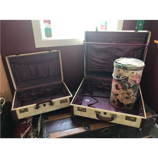 2 Piece Vintage Luggage Set & Hat Box