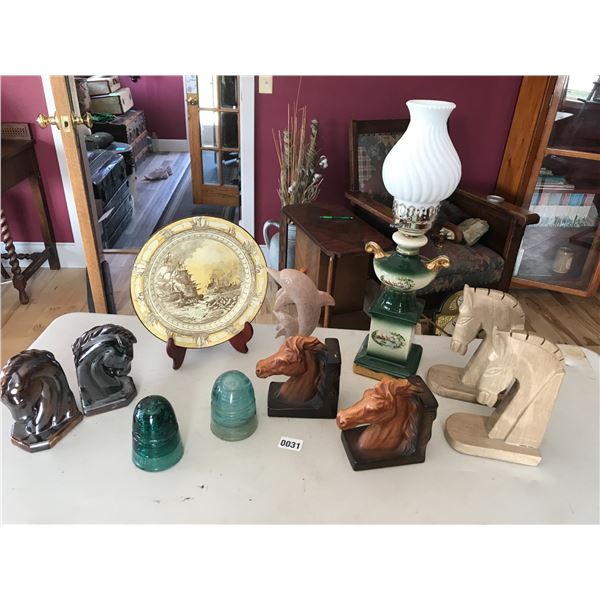 Royal Doulton Plate, Horse Book End, Dolphin & Electric Hurricane Lamp