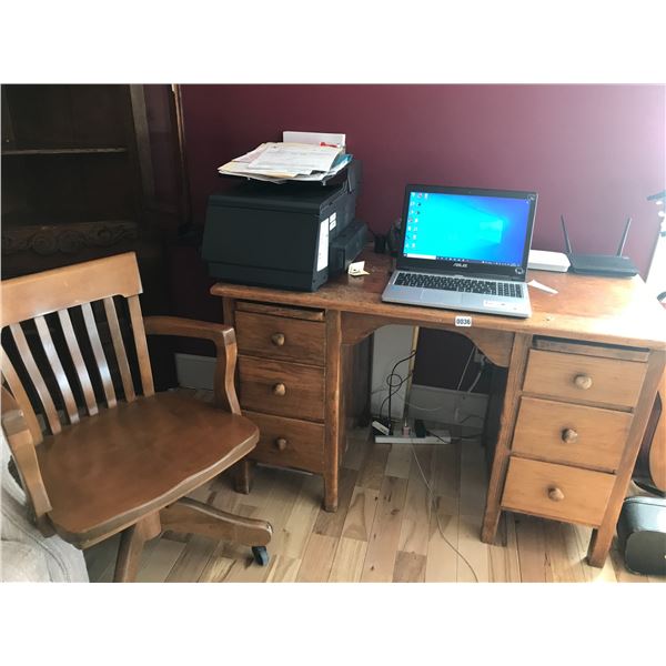 Vintage Desk Teachers Desk w 6 Drawers & Chair