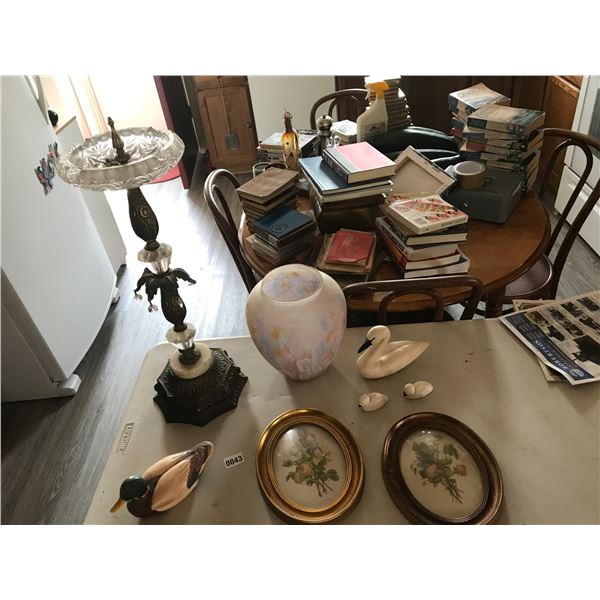Ashtray Stand, Swan & Cignets, Israeli Vase, 2 Flower Pictures & Duck Dish