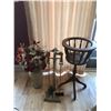 Image 1 : Brass Duck Head Fireplace Tools, Wooden Plant Stand, Silk Flowers & Vase