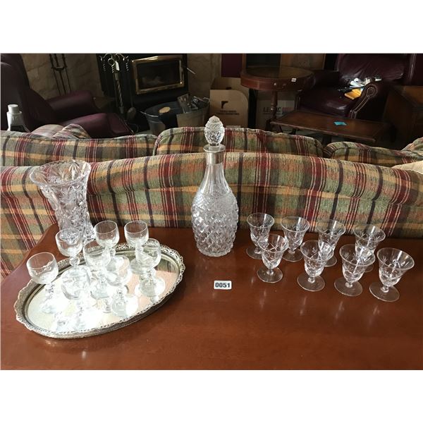 Assorted Crystal, Tray, Glasses, Decanter & Vase
