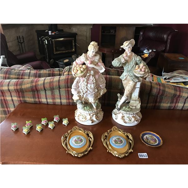 2 ESD Japanese Porcelain Statues, 8 Place-card Holders, & Limoges Wall Plaques