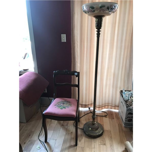 Vintage Floor Lamp & Wooden Chair