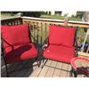 Image 3 : 2 Red Upholstered Patio Chairs & Love-seat (includes cushions) & Red Mosaic Side Table