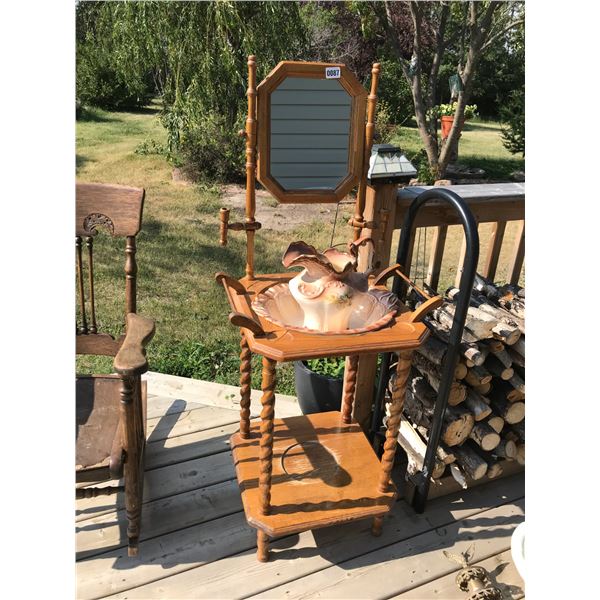 Wash Basin, Jug and Wooden Stand