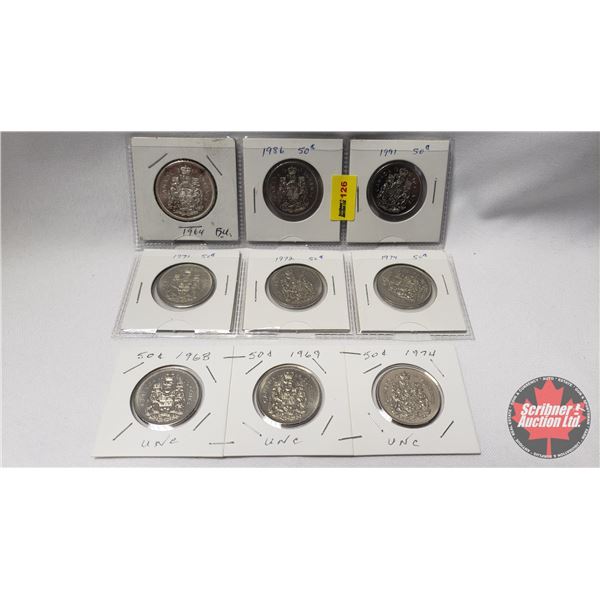 Canada Fifty Cent (9): 1964; 1986; 1991; 1971; 1972; 1974; 1968; 1969; 1974