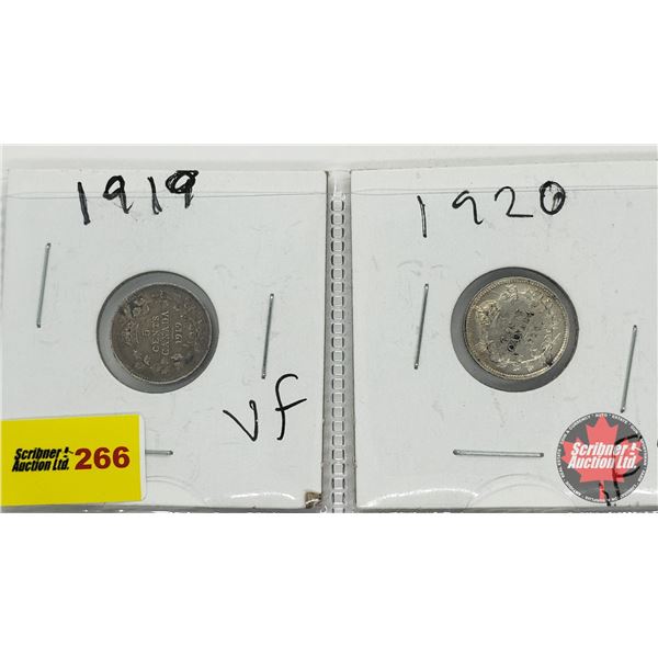 Canada Five Cent - Strip of 2: 1919; 1920