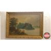 Image 1 : Plaster Cast Frame w/Hardboard Painting "Lake Scene" (24"H x 33-1/2"W)