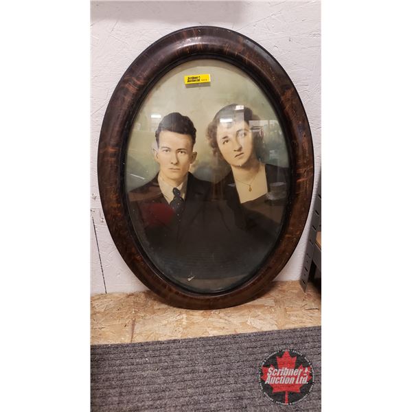 Antique Portrait of 2 People : Oval Convex Glass Picture Frame (23 H x 17 W)