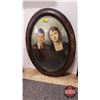 Image 2 : Antique Portrait of 2 People : Oval Convex Glass Picture Frame (23"H x 17"W)