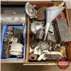 Image 1 : Wooden Drawer Tray Lot: Automotive Parts, Carburetors, Gas Tanks, Recoils, Funnel, Bearings, etc (Se