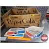 Image 1 : Pepsi-Cola Combo: Wooden Crate Paper Hats (3); Bottle (1) (Crate = 10"H x 20"W x 12"D) (See Pics!)