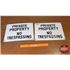 Image 1 : Pair of Enamel Single Sided Signs "Private Property No Trespassing" (10"H x 14"W)