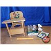 Image 1 : Vintage Baby Bundle: Baby Bottles, Wood Training Chair, Piggy Banks (2), Snoopy & Doll (See Pics) (1