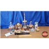 Image 1 : Tray Lot - Retro Bar: Beer Glasses, Shot Glasses, Fireplace Clock, Cutlery, Glass Cutter & Handmade 