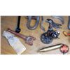 Image 2 : Lunch Box of Tools: Mini Grinding Wheel, Gauge, Specialty Tools, Brass Plumb Bob, Stearns Hollow Aug