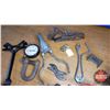 Image 3 : Lunch Box of Tools: Mini Grinding Wheel, Gauge, Specialty Tools, Brass Plumb Bob, Stearns Hollow Aug