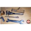 Image 3 : Tray Lot: Antique Tools (Wrenches, Adjustable Wrench, Wood Planes, Brace, etc) (See Pics)