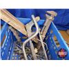 Image 5 : Milk Crate of Tools (Adjustable Wrench, Grease Gun, Saw, etc) c/w 3' Wood Level, 2 Large Wood Planes
