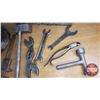 Image 2 : "Anti-Borax Compound Co" Wood Box Lot: Wagon Wheel Wrenches, 100ft Metal Measuring Tape, Wrenches, S