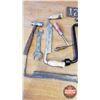 Image 5 : Tray Lot - Tools (Draw Knives, Wrenches, Hammer, Screw Drivers, 1933 Illinois Lic Plate, etc)