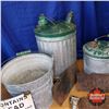 Image 4 : Gas Cans (2), Oil Spout, Lic Plates, Enamel Gas Pump Sign, 1 Quart Jug